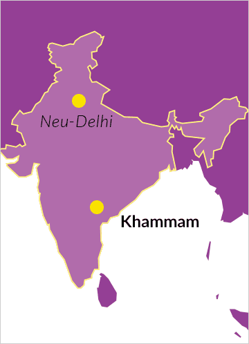 Landkarte von Indien mit Hinweis auf die Diözese von Khammam, Andhra Pradesh