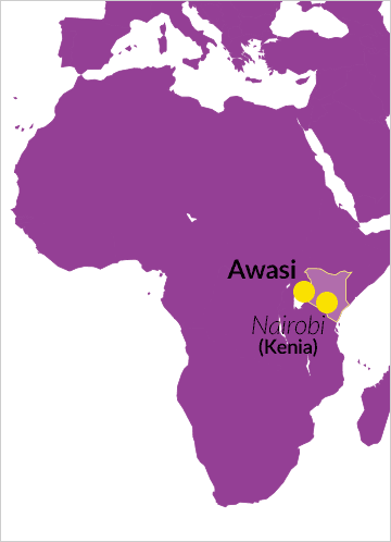 Landkarte von Afrika mit Hinweis auf Awasi in Kenia
