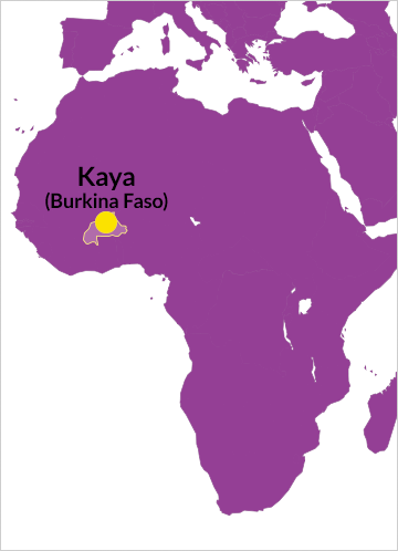 Karte von Afrika mit Verweis auf Kaya in Burkina Faso