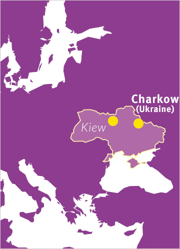 Karte von Osteuropa mit Verweis auf Charkow in der Ukraine