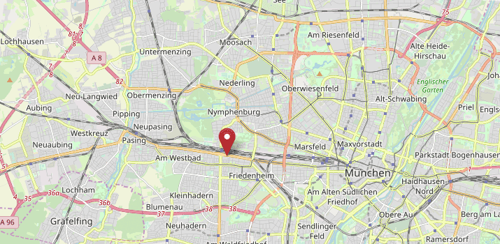 Karte von München mit Verweis auf die Adresse des Regionalwerks