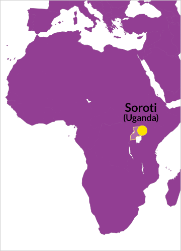 Karte von Afrika mit Verweis auf Soroti in Uganda