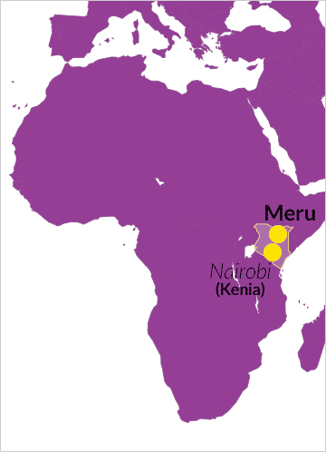 Landkarte von Afrika mit Hinweis auf das County Meru in Kenia